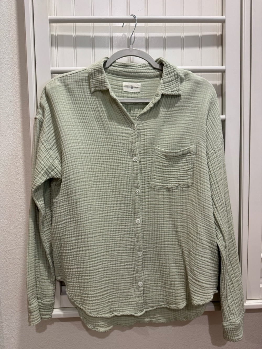 Lou & Grey Light Sage Green Gauze Button-Down Shirt
